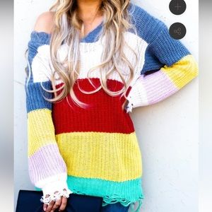 Andthewhy distressed color block sweater tunic size M/L